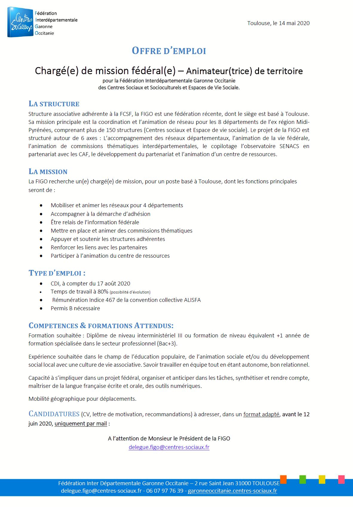 Recrutement Offre D Emploi Charg E De Mission F D Ral E Figo